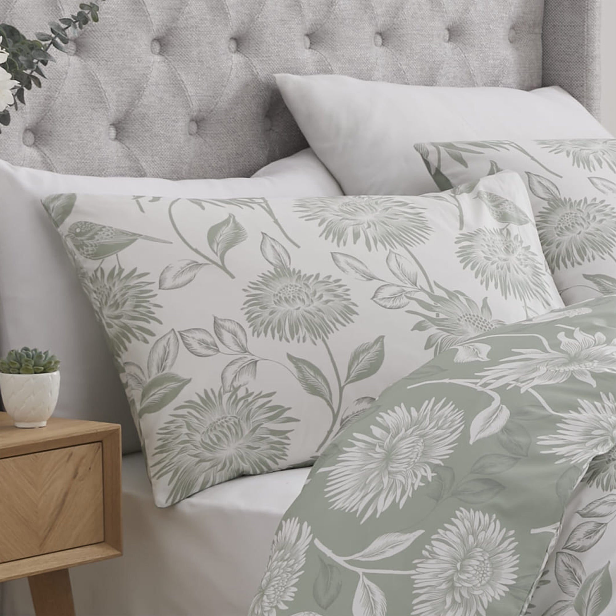Chrysanthemum Duvet Cover Set by Dreams & Drapes Design in Green - Duvet Cover Set - Dreams & Drapes Design