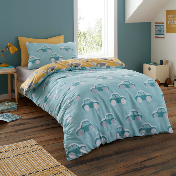 Cool Cars Duvet Cover Set by Bedlam in Duck Egg - Duvet Cover Set - Bedlam