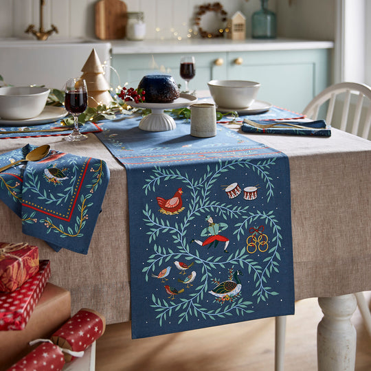 12 Days of Christmas Table Runner in Blue