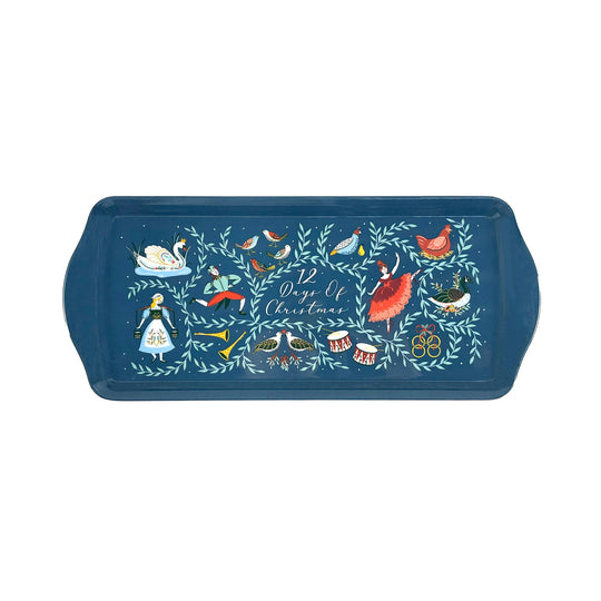 12 Days of Christmas Small Serving Tray in Blue
