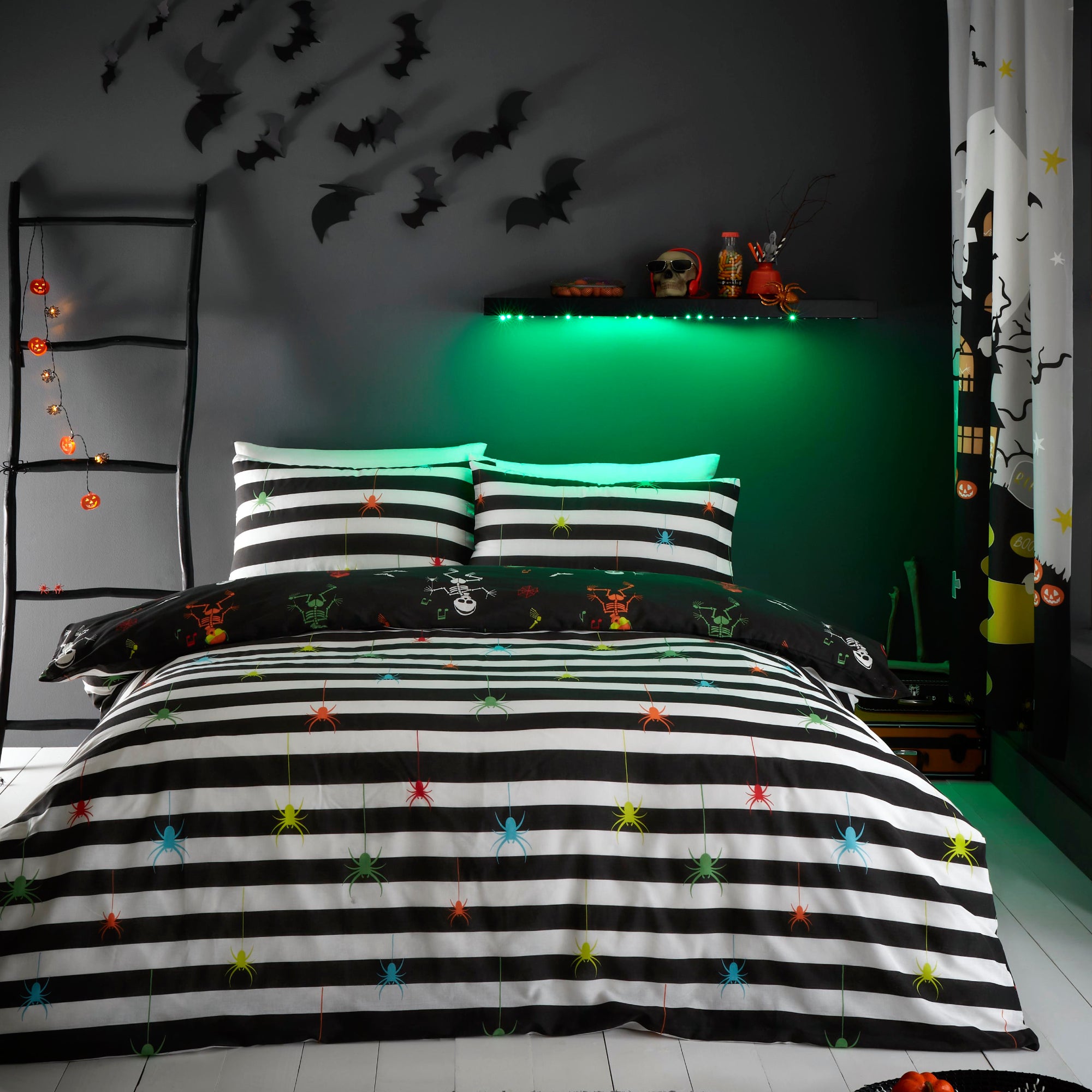 Dancing Skeletons Duvet Cover Set by Bedlam in Black - Duvet Cover Set - Bedlam