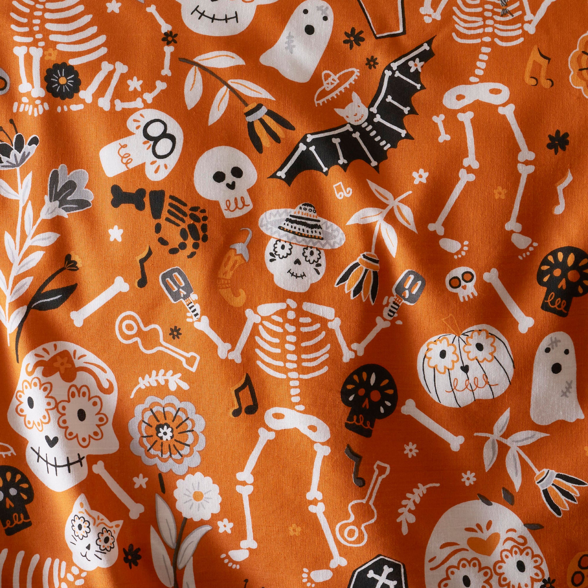Halloween Day of the Dead Duvet Cover Set by Bedlam in Black/Orange - Duvet Cover Set - Bedlam