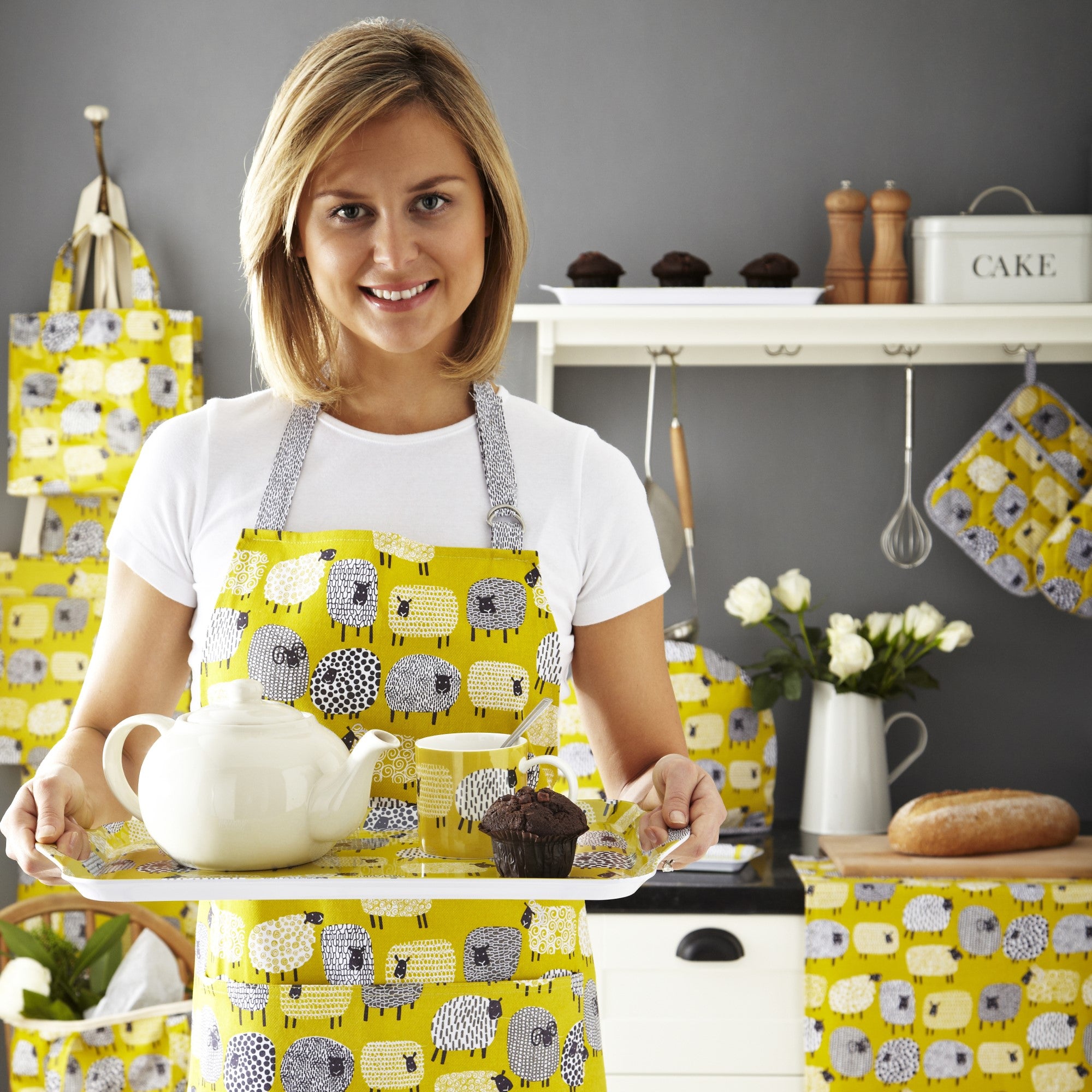 Ulster Weavers Dotty Sheep Foldable Tote Bag Medium in Yellow - Roll-Up Bag - Ulster Weavers