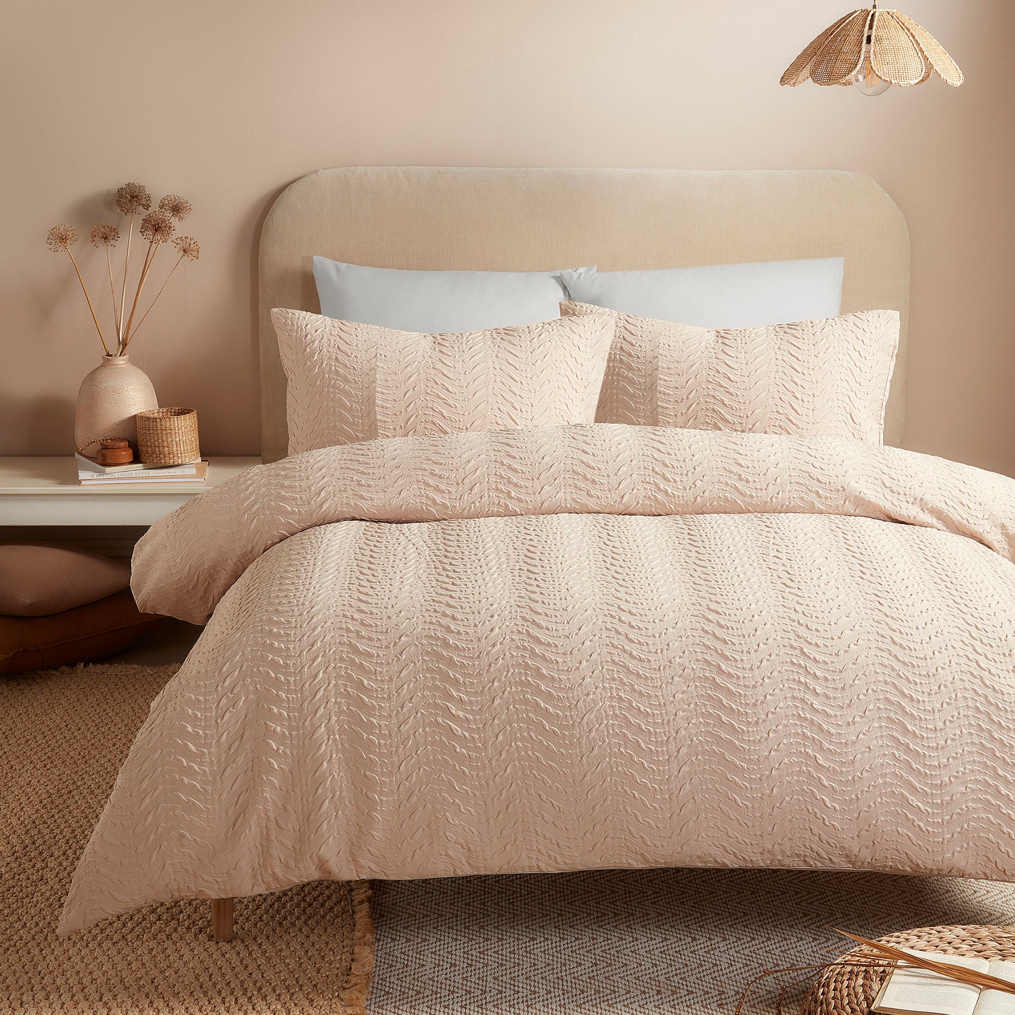 Embossed Curve Duvet Cover Set in Natural - Duvet Cover Set - Serene