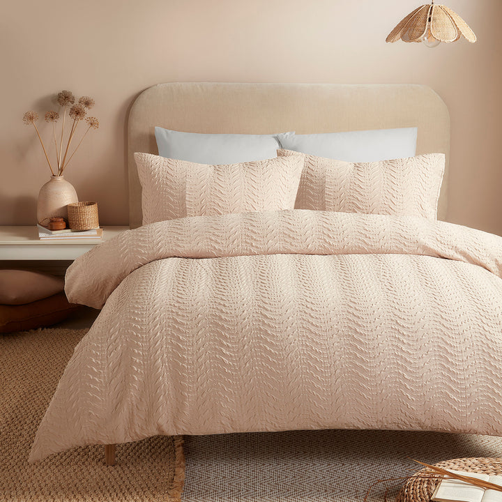 Embossed Curve Duvet Cover Set in Natural - Duvet Cover Set - Serene