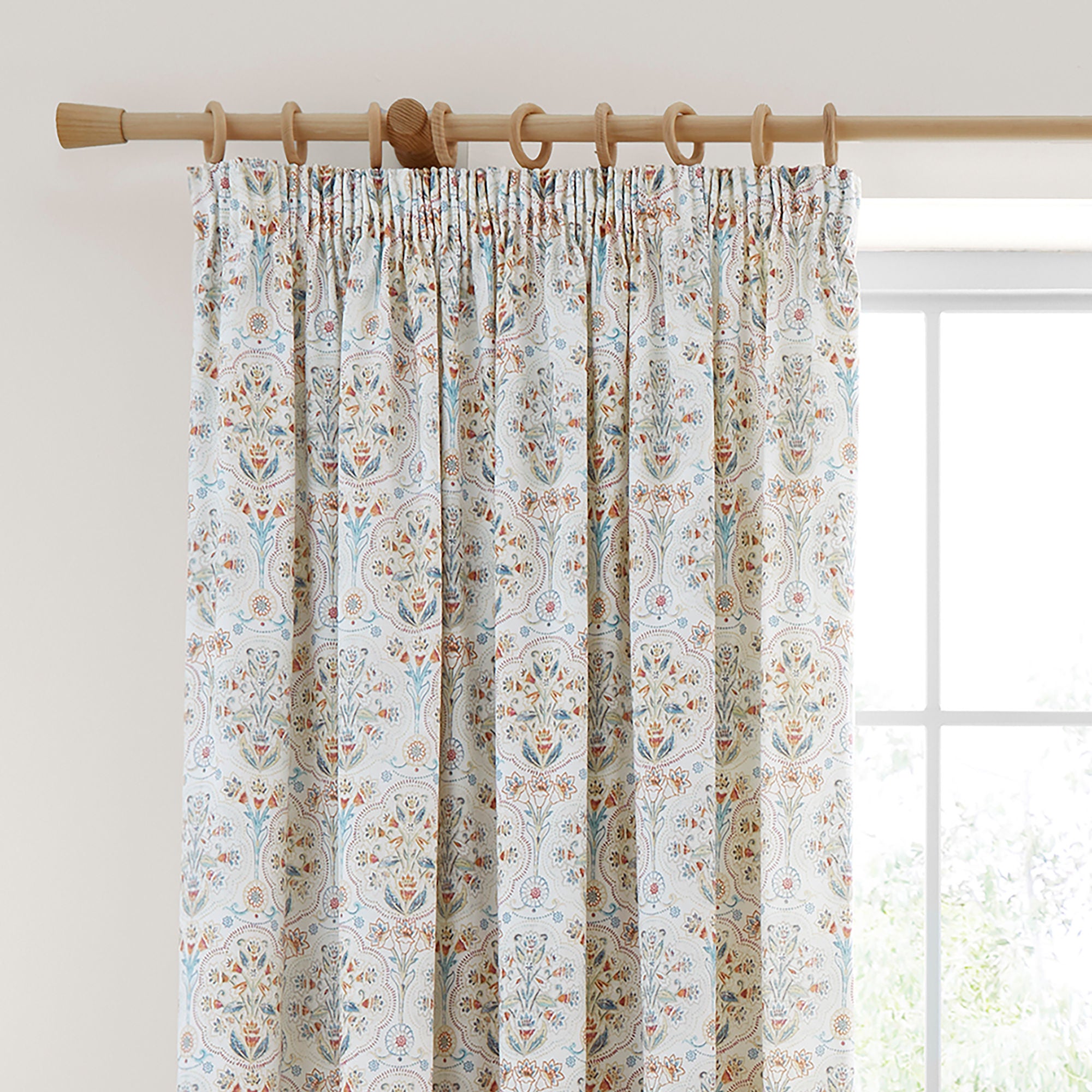 Edena Decorative Floral Pair of Pencil Pleat Curtains in Natural - Pair of Pencil Pleat Curtains - Dreams & Drapes