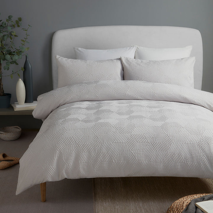Embossed Geo Duvet Cover Set in Grey - Duvet Cover Set - Serene