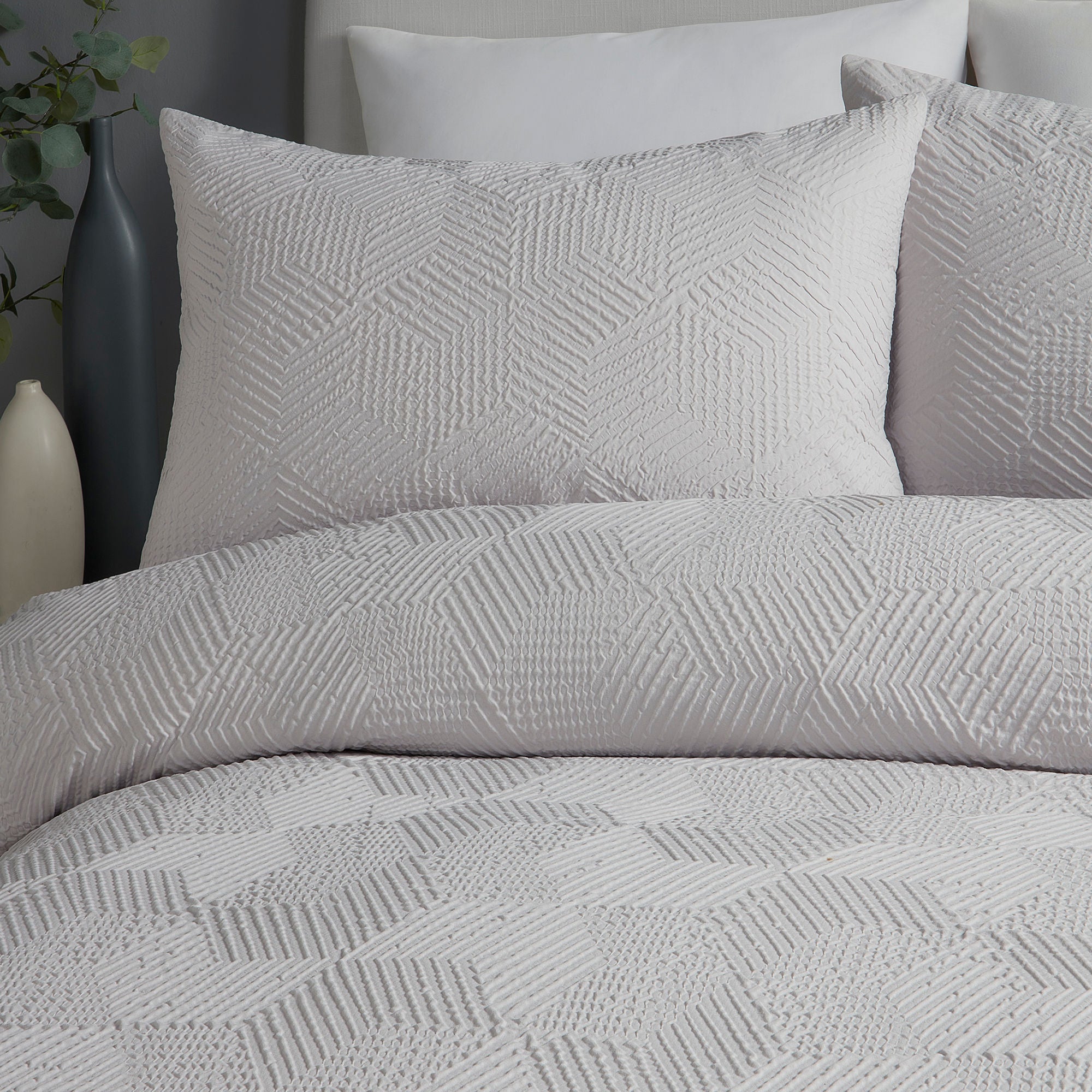 Embossed Geo Duvet Cover Set in Grey - Duvet Cover Set - Serene