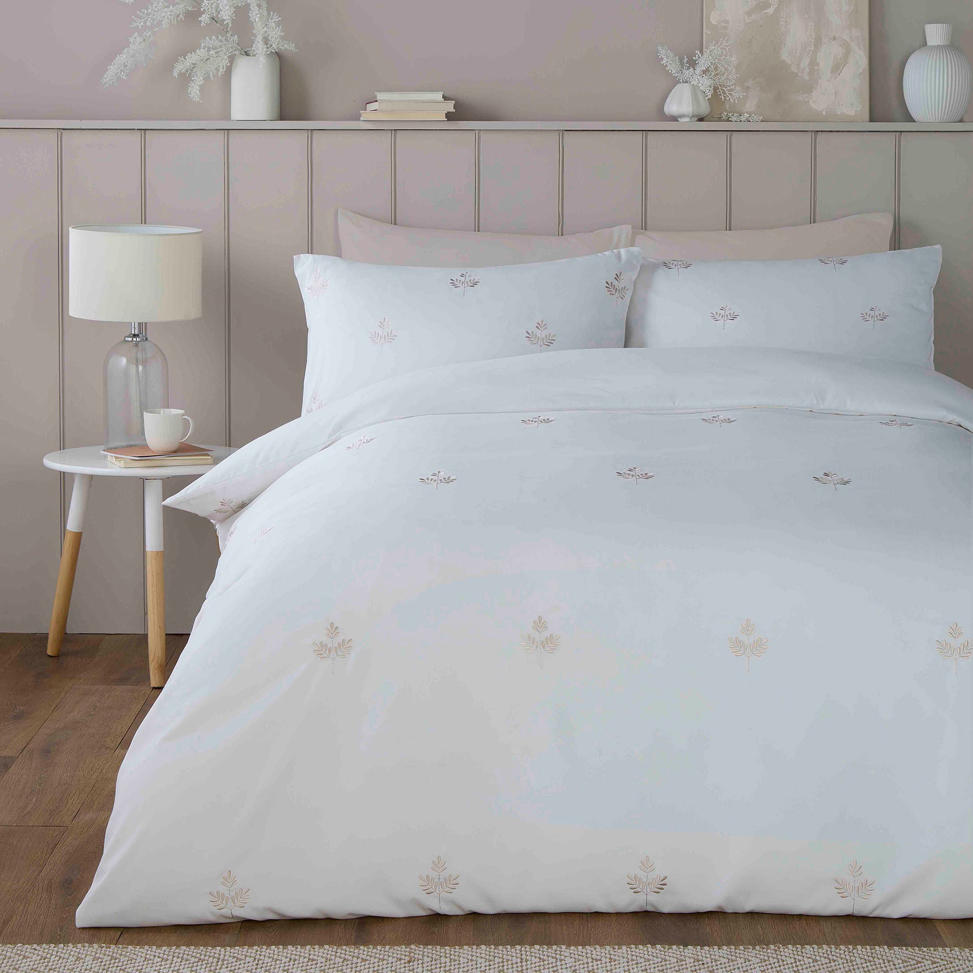 Emily Embroidery Duvet Cover Set by Serene in Natural - Duvet Cover Set - Serene
