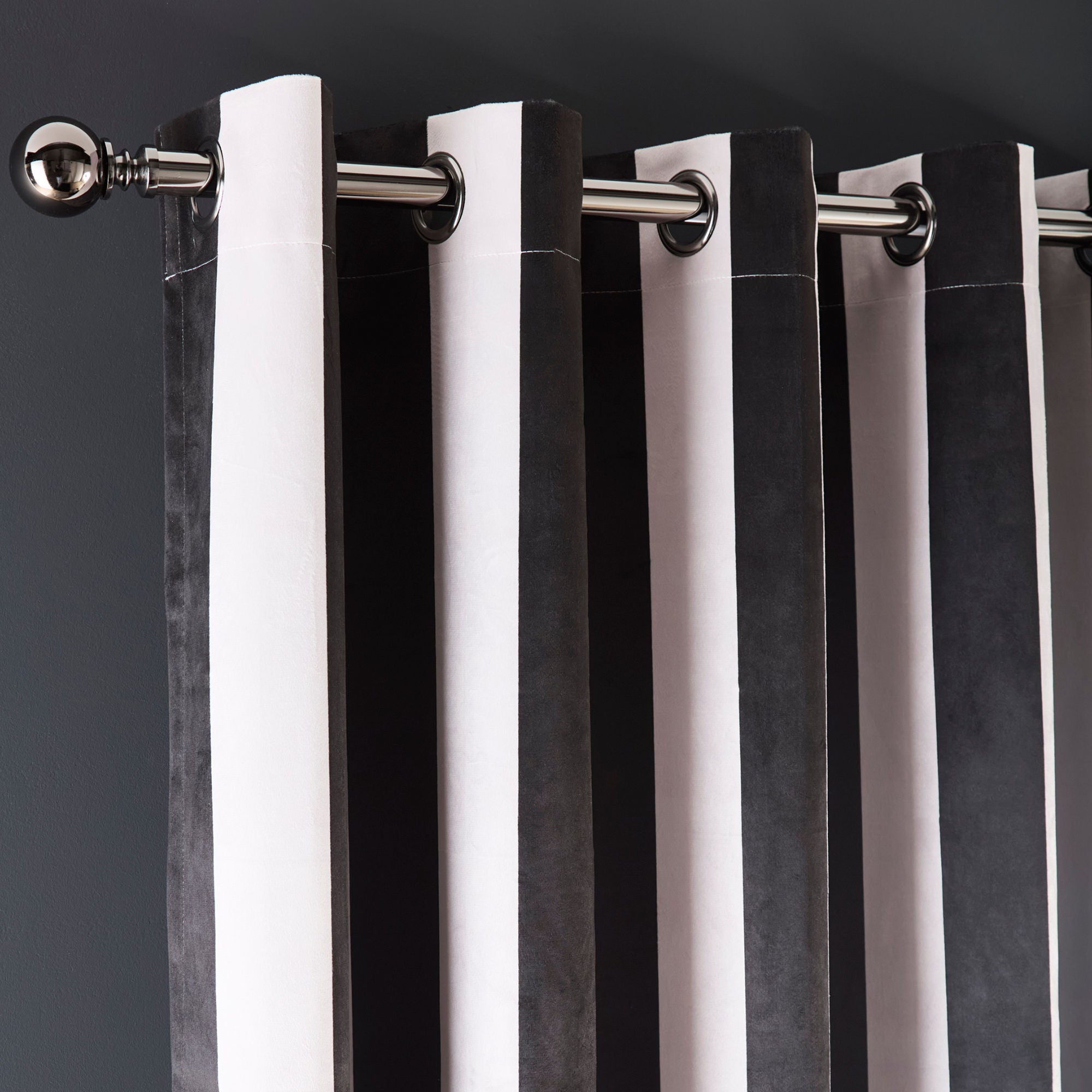 Festivo Stripe Eyelet Curtains in Black - Pair of Eyelet Curtains - Laurence Llewelyn-Bowen