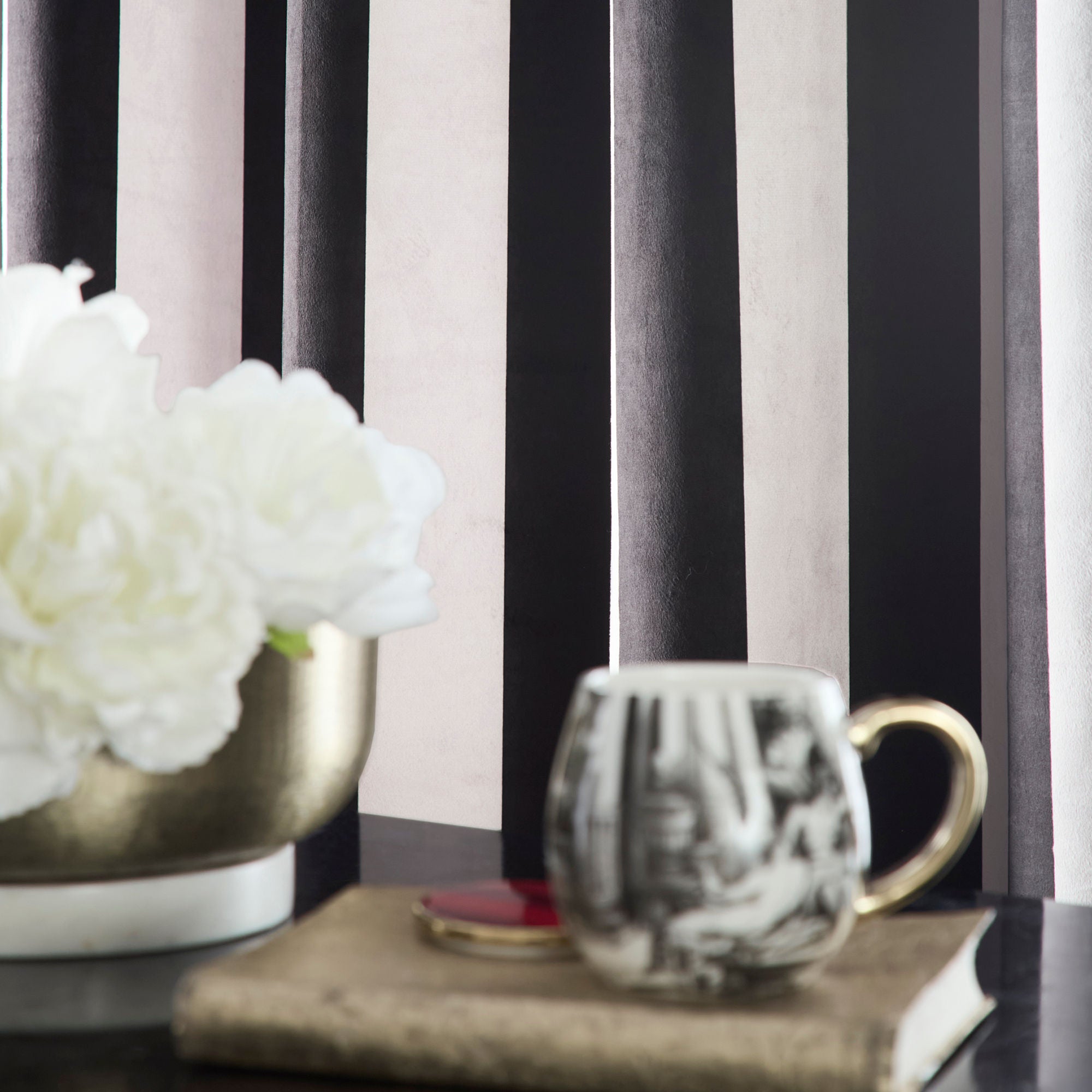 Festivo Stripe Eyelet Curtains in Black - Pair of Eyelet Curtains - Laurence Llewelyn-Bowen