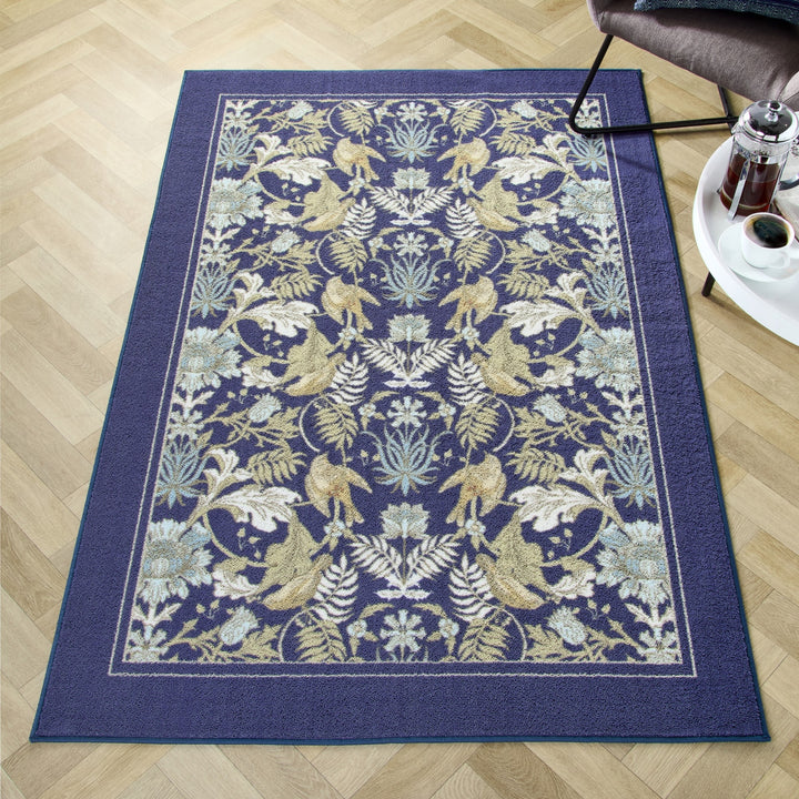 Finch & Flower Washable Rug by Dreams & Drapes Design in Navy 120 x 180cm