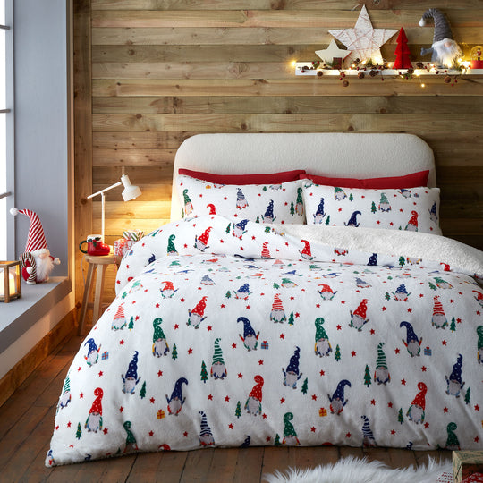 Festive Gonks Christmas Duvet Cover Set in Red