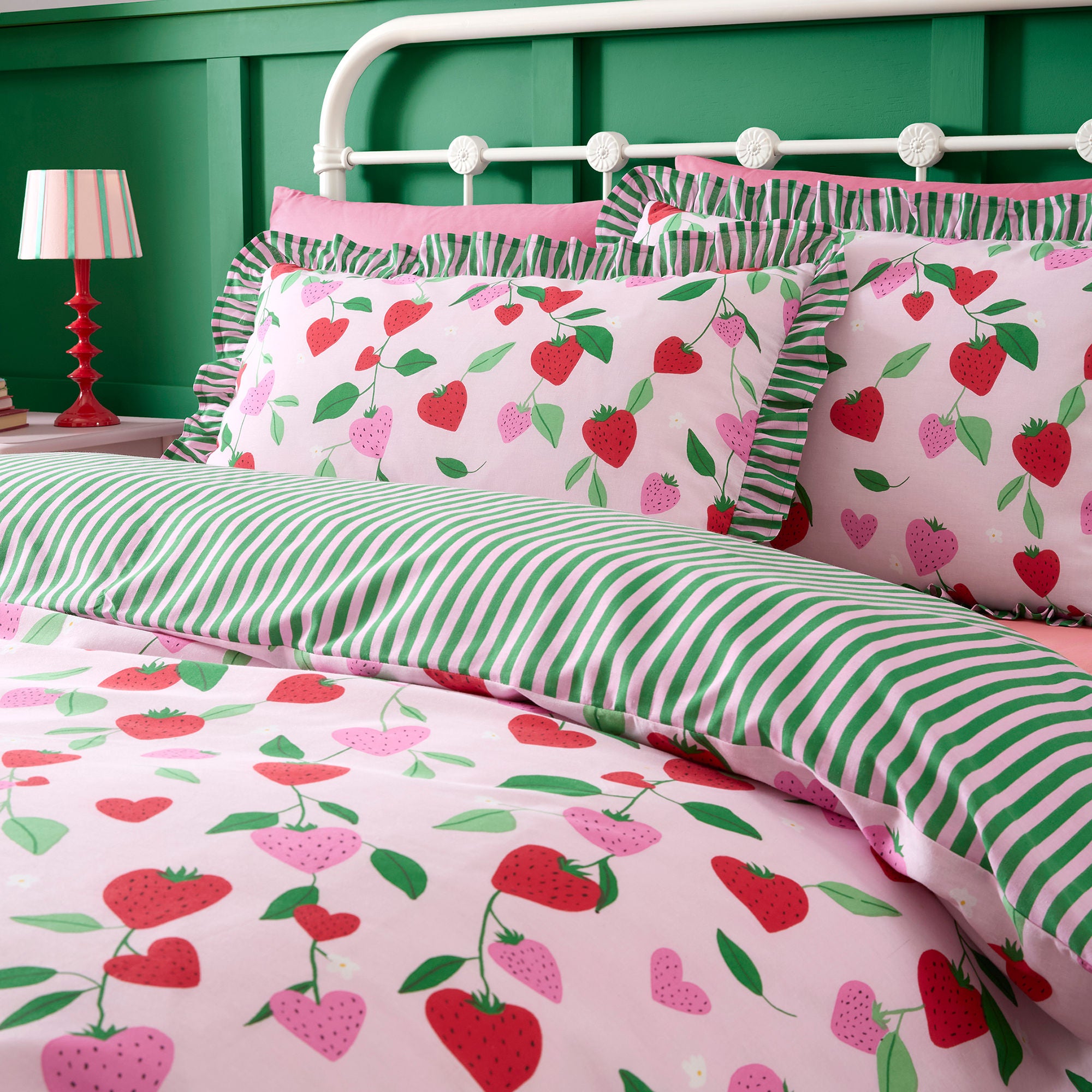 Fun Strawberries Duvet Cover Set in Pink - Duvet Cover Set - Bedlam