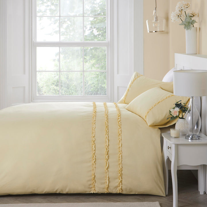 Felicia Frill Duvet Cover Set by Serene in Yellow - Duvet Cover Set - Serene