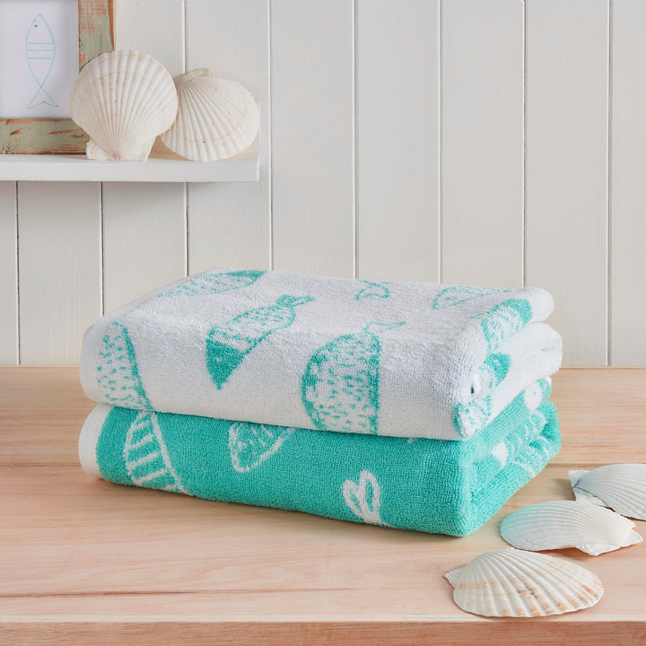 Fish Towels by Fusion Bathroom in Aqua/White - Hand Towel - Fusion Bathroom