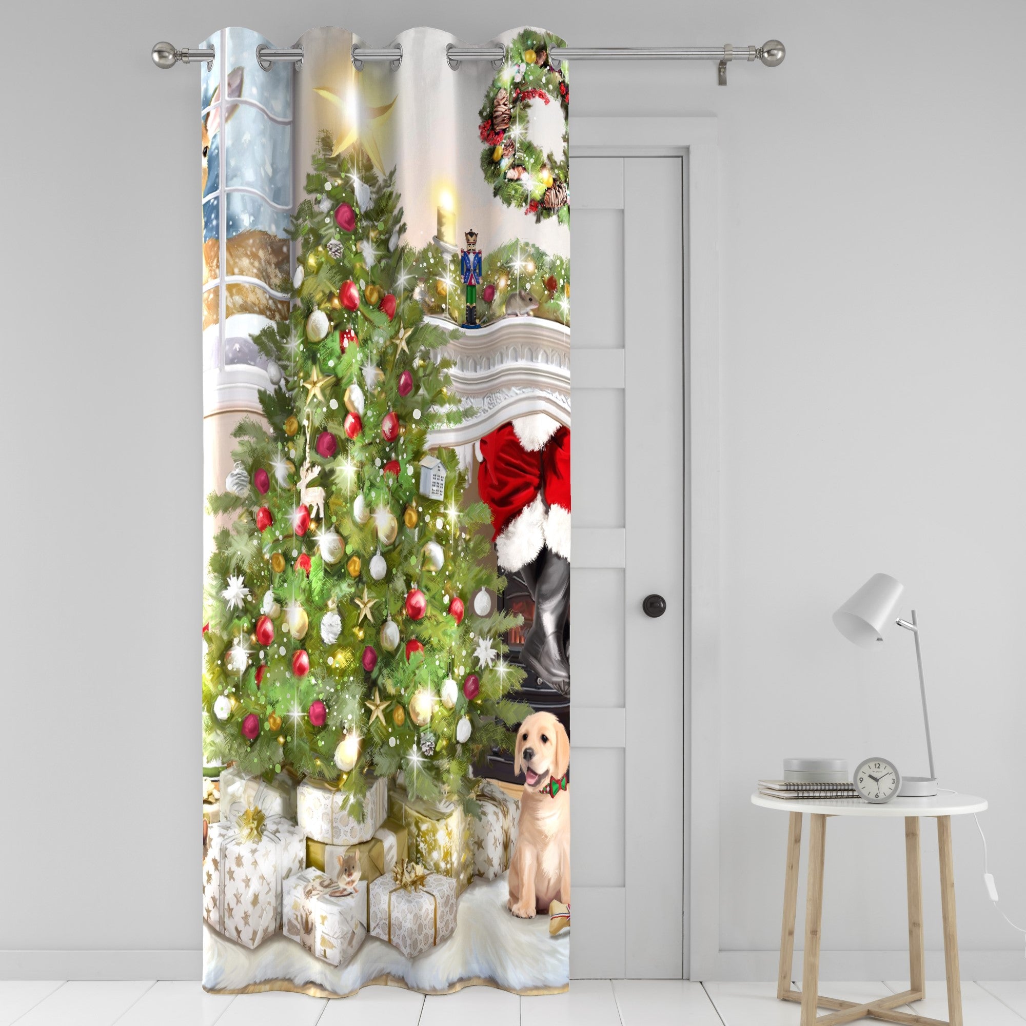 Christmas Tree Eyelet Single Panel Door Curtain by Fusion in Multi - Eyelet Single Panel Door Curtain - Fusion