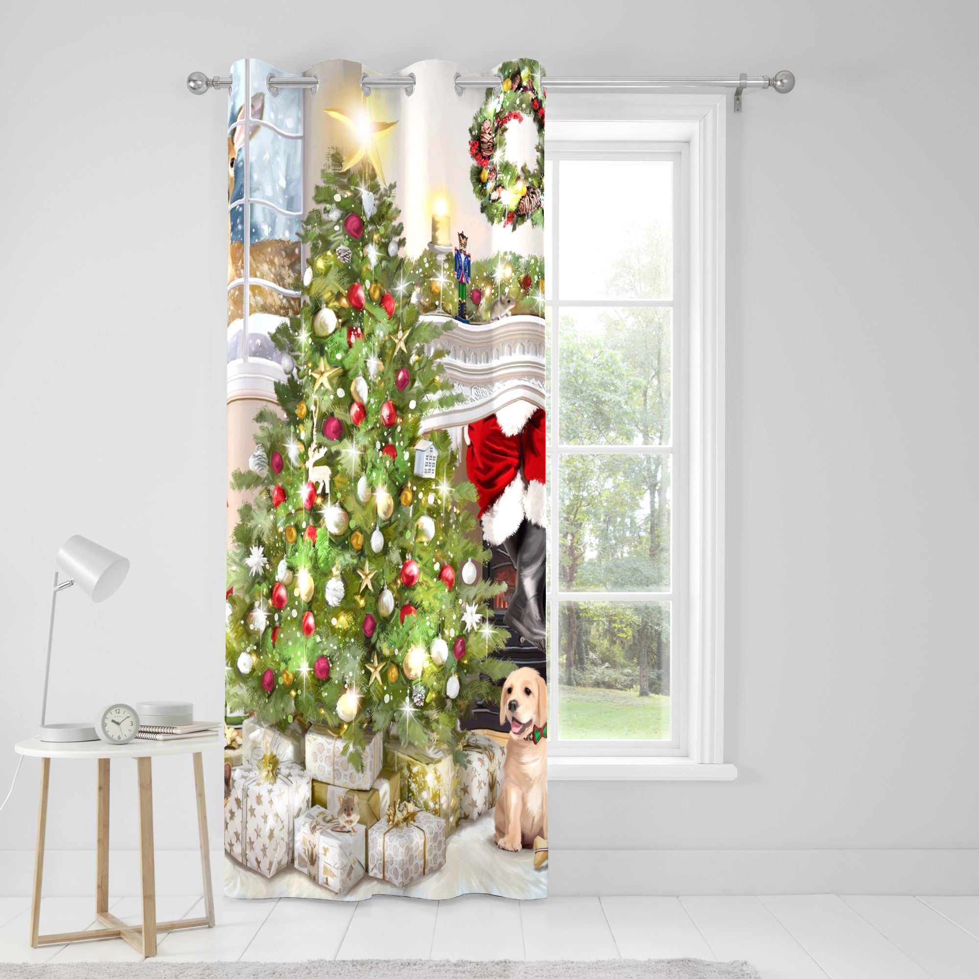 Christmas Tree Eyelet Single Panel Door Curtain by Fusion in Multi - Eyelet Single Panel Door Curtain - Fusion