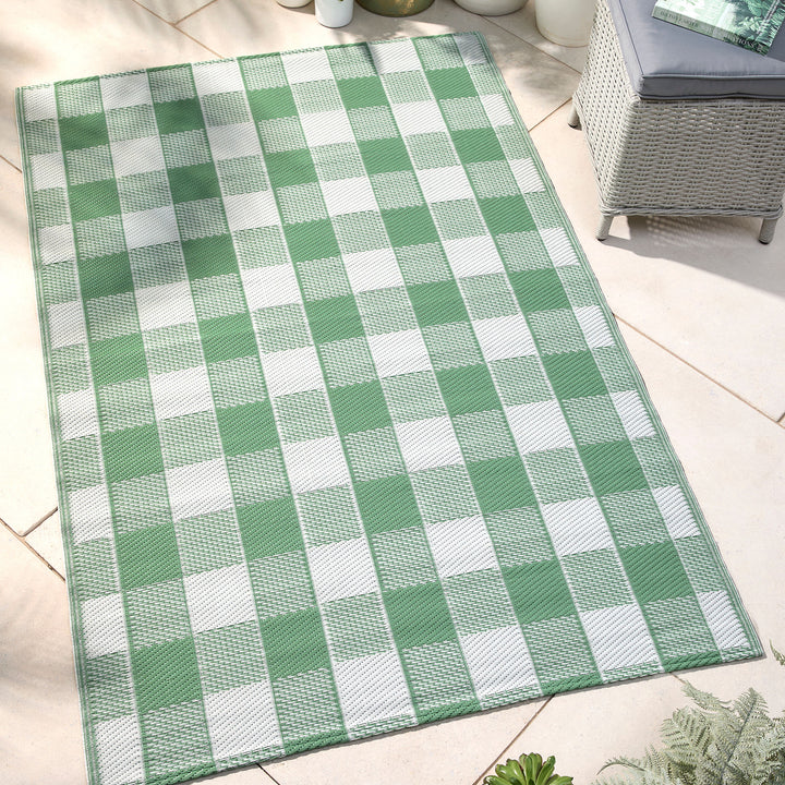 Gingham Outdoor Rug by Dreams & Drapes Design in Green 120 x 170cm