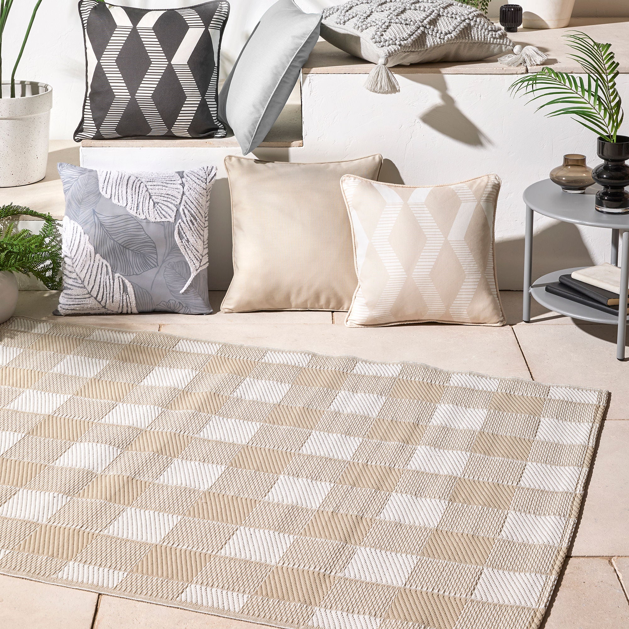 Gingham Outdoor Rug by Dreams & Drapes Design in Natural 120 x 170cm - Outdoor Rug - Dreams & Drapes Design