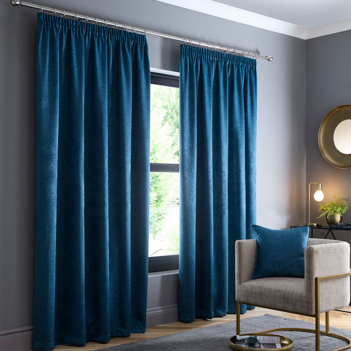 Galaxy Pair of Pencil Pleat Curtains by Fusion in Teal - Pair of Pencil Pleat Curtains - Fusion