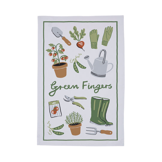 Green Fingers Cotton Tea Towel in Multicolour