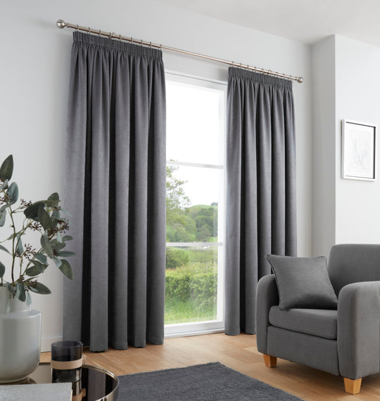 Galaxy Pencil Pleat Curtains in Charcoal