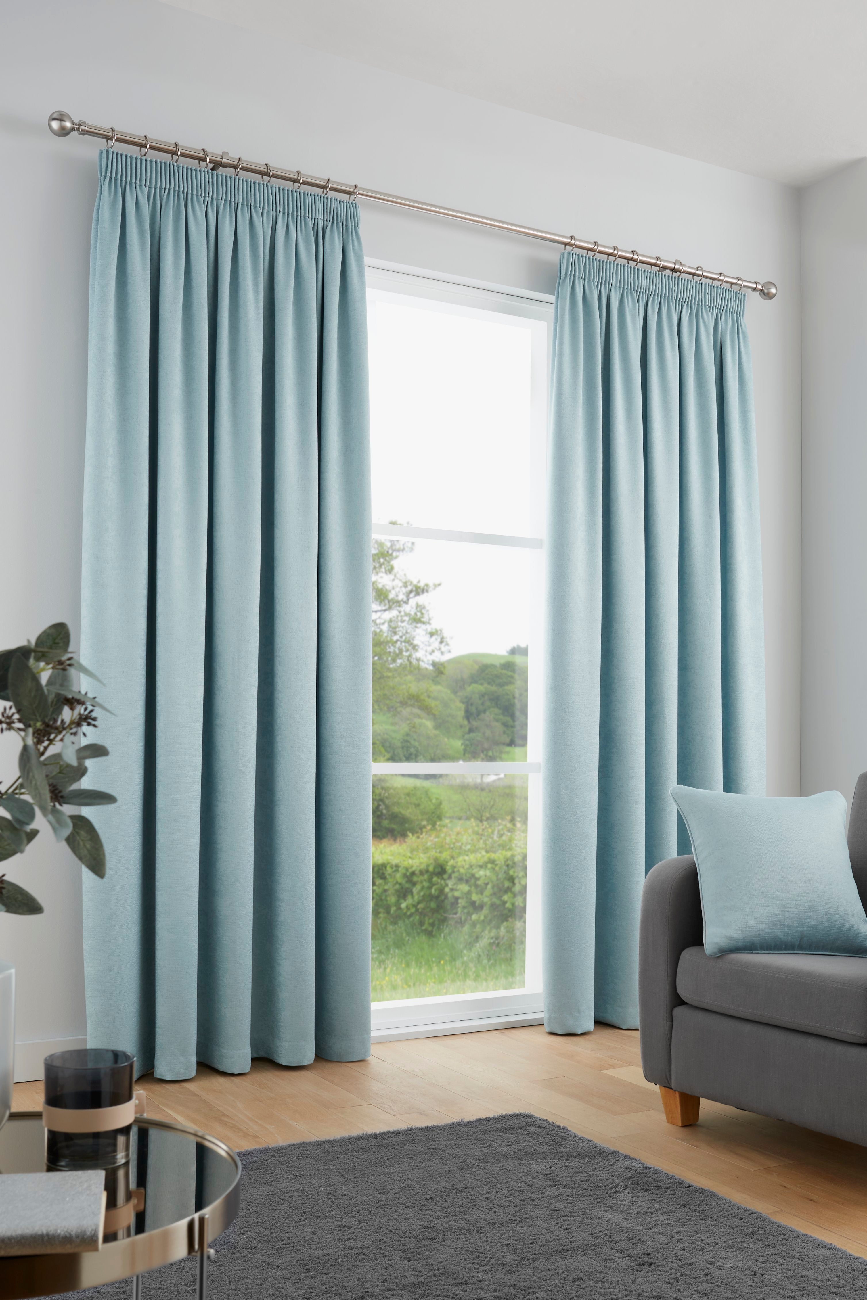 Galaxy Pair of Pencil Pleat Curtains by Fusion in Duck Egg - Pair of Pencil Pleat Curtains - Fusion