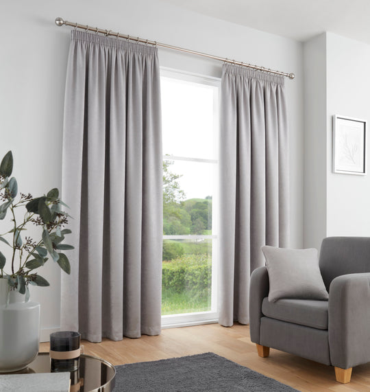 Galaxy Pencil Pleat Curtains in Silver