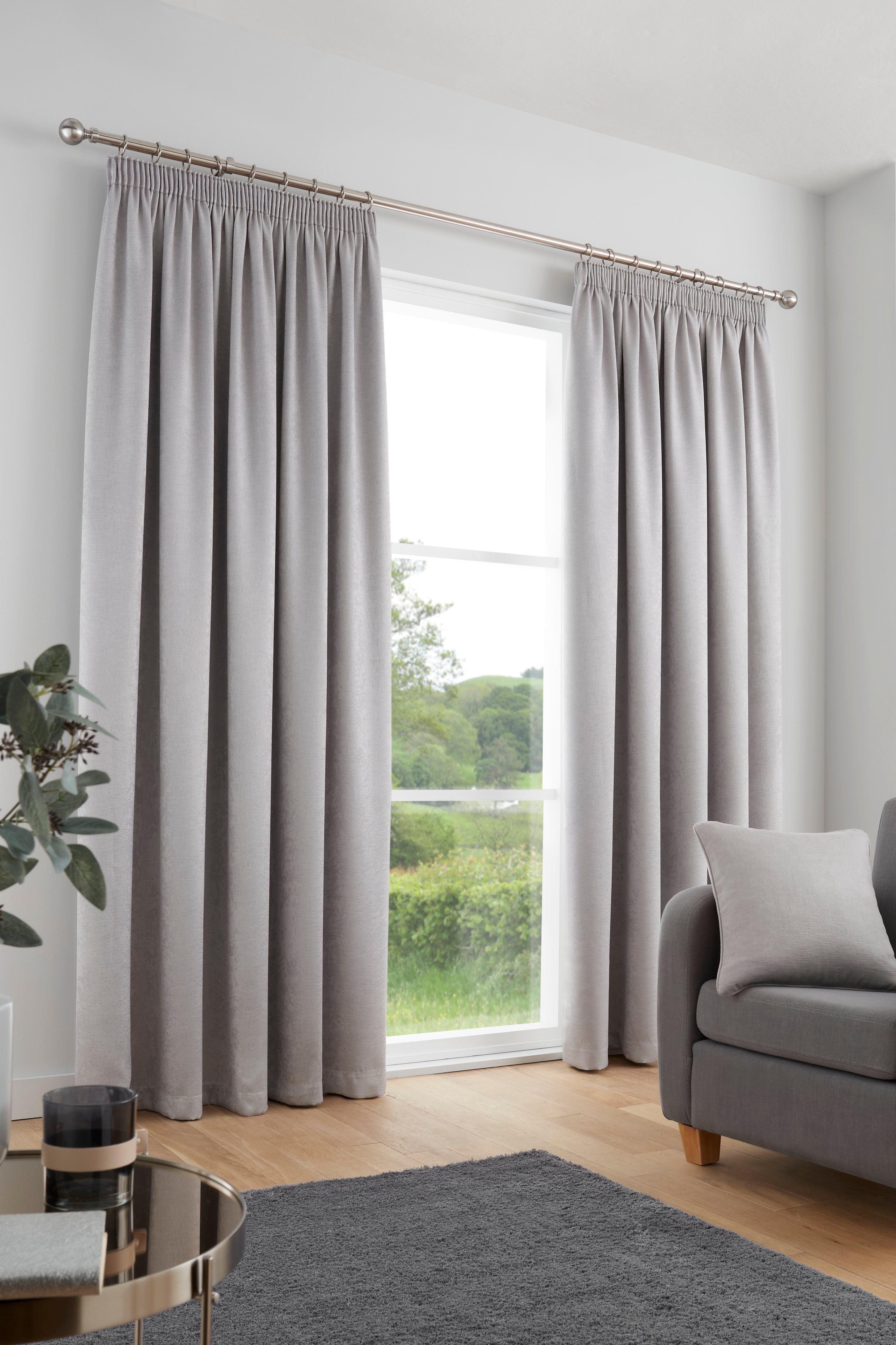 Galaxy Pair of Pencil Pleat Curtains by Fusion in Silver - Pair of Pencil Pleat Curtains - Fusion