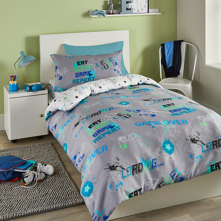 Game Glow Duvet Cover Set by Bedlam in Grey - Duvet Cover Set - Bedlam