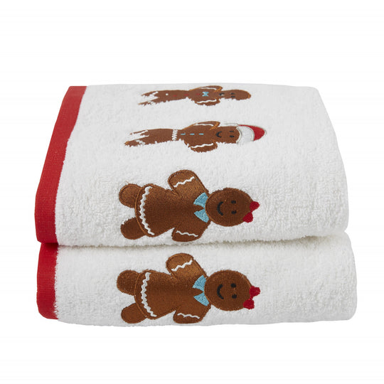 Gingerbread Christmas Hand Towel 2 Pack in White 50 x 90cm