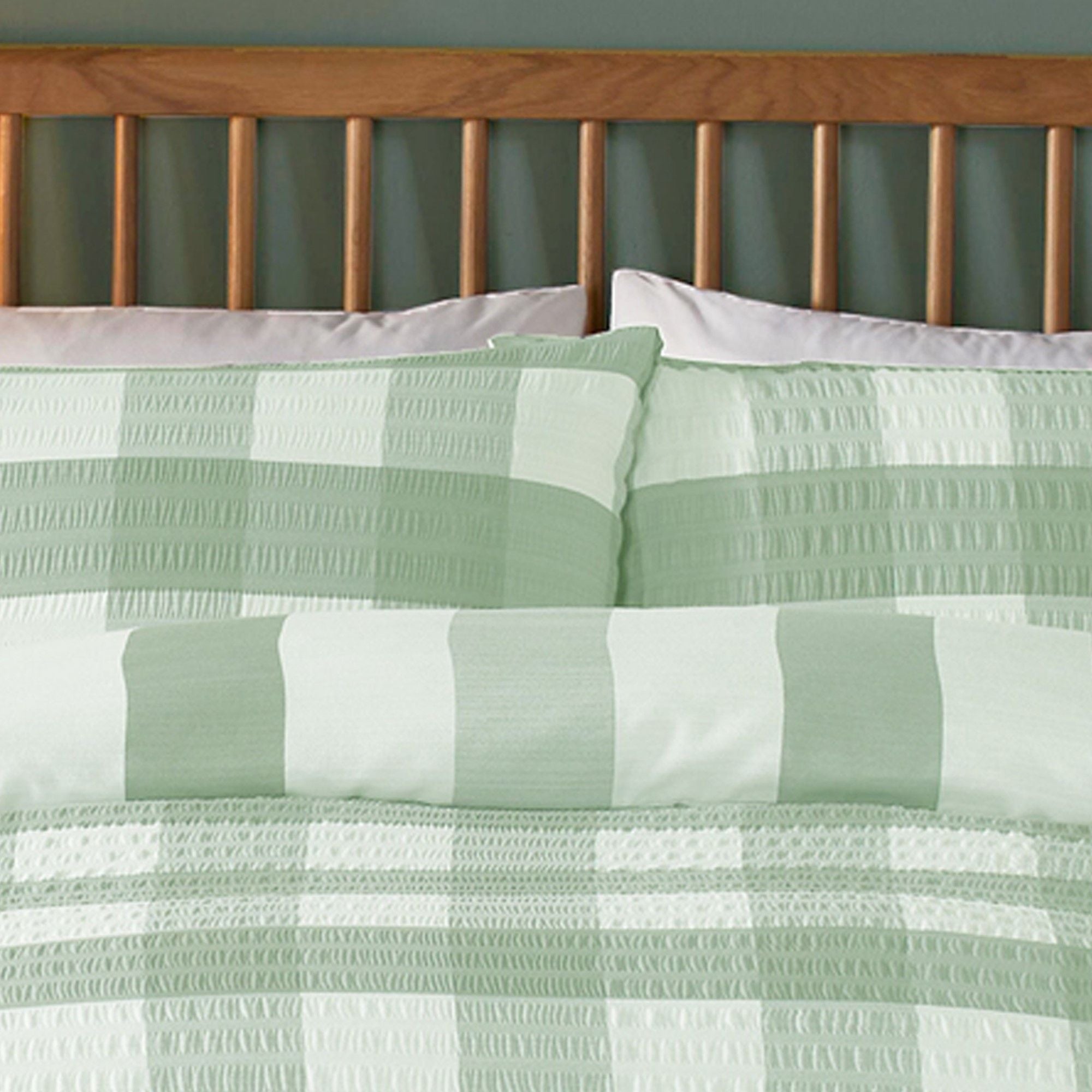 Seersucker Gingham Duvet Cover Set by Fusion in Green - Duvet Cover Set - Fusion