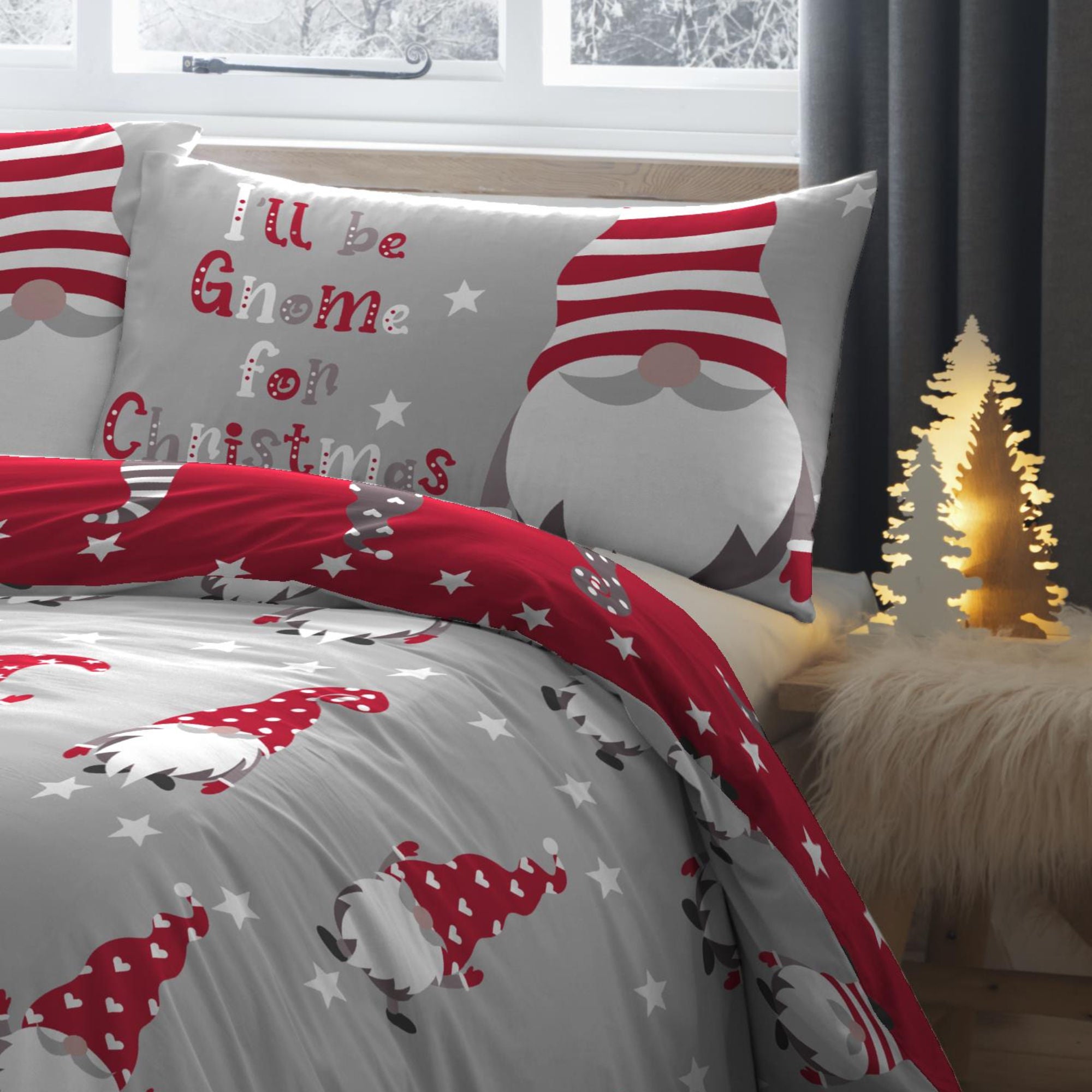 Gnome For Christmas Duvet Cover Set by Fusion Christmas in Silver - Duvet Cover Set - Fusion Christmas