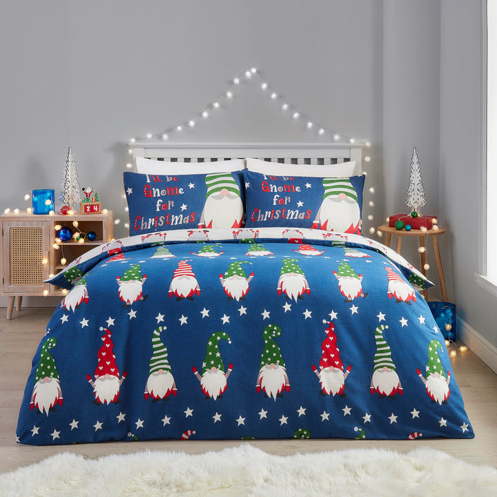 Gnome For Christmas Duvet Cover Set by Fusion Christmas in Navy - Duvet Cover Set - Fusion Christmas