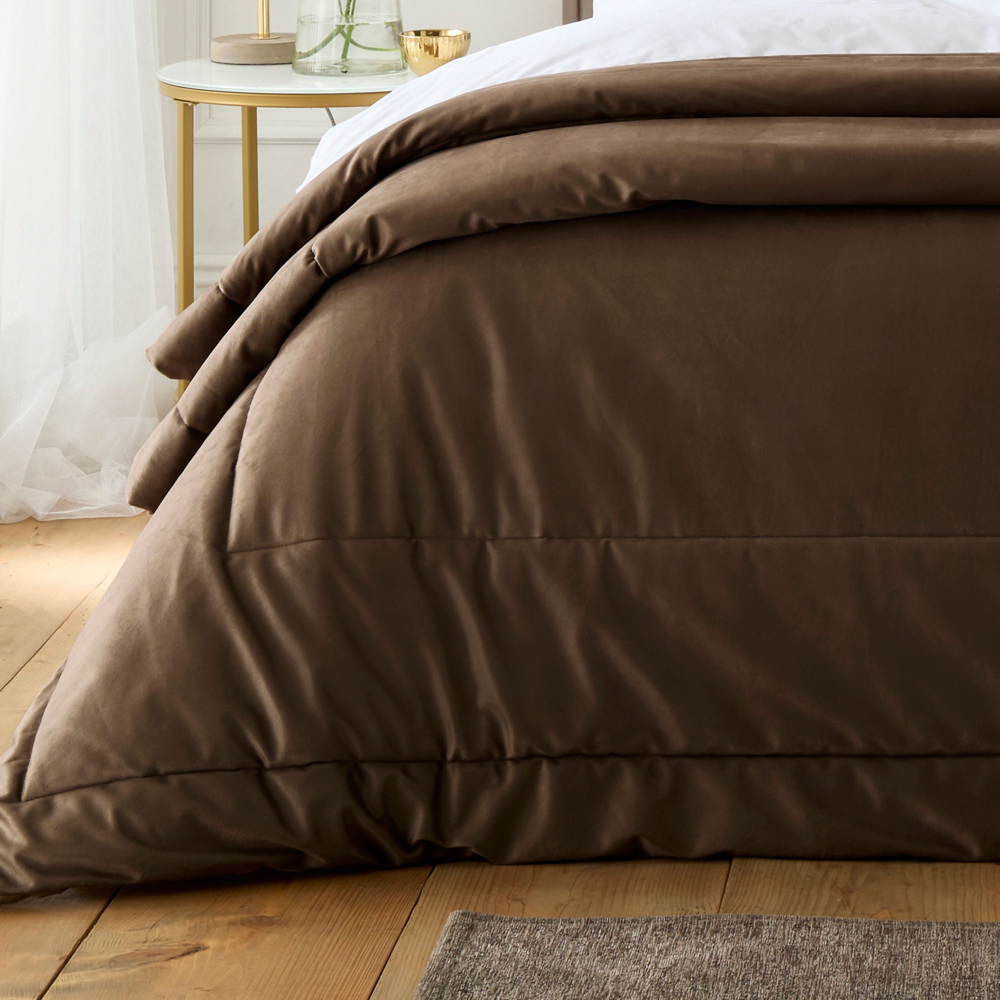 Harlan Velvet Bedspread in Chocolate 235 x 235cm - Bedspread - Appletree Heritage