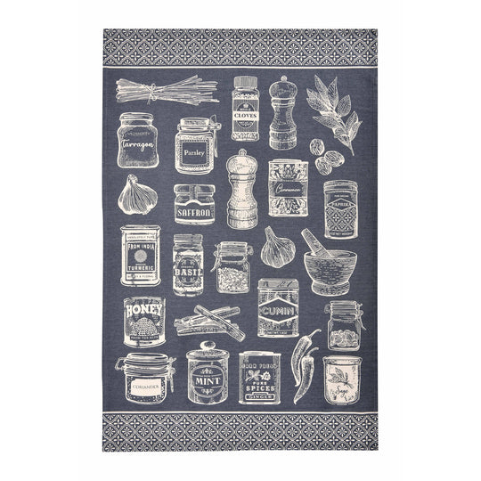 Herbs & Spices Cotton Tea Towel in Grey