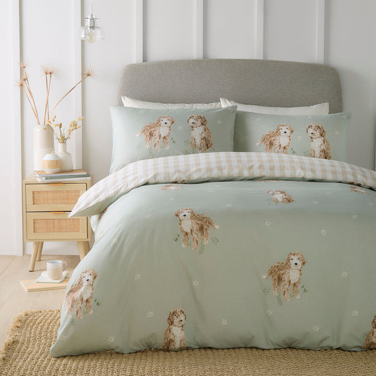 Hattie The Cockapoo Duvet Cover Set in Green