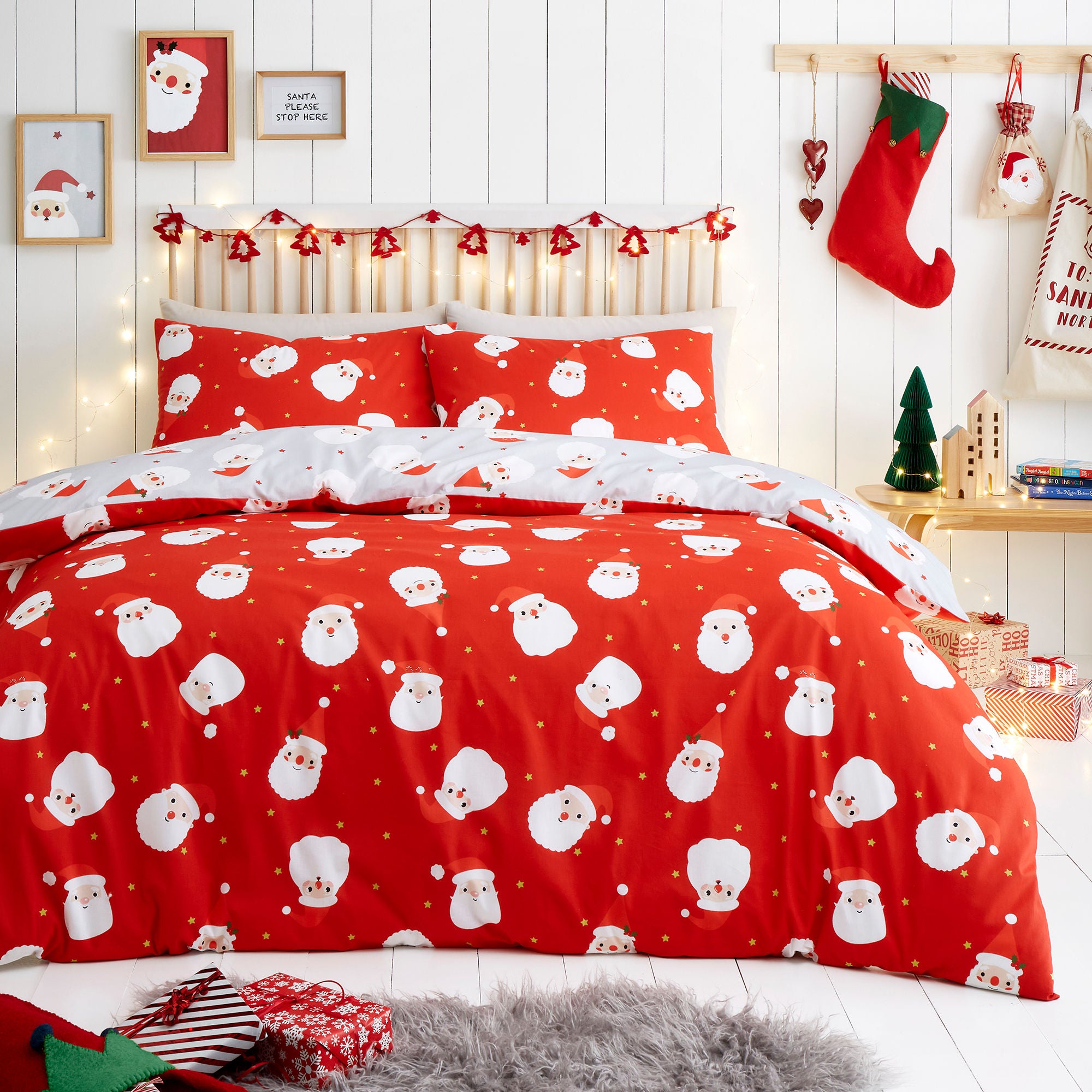 Happy Santa Duvet Cover Set by Fusion in Red - Duvet Cover Set - Fusion