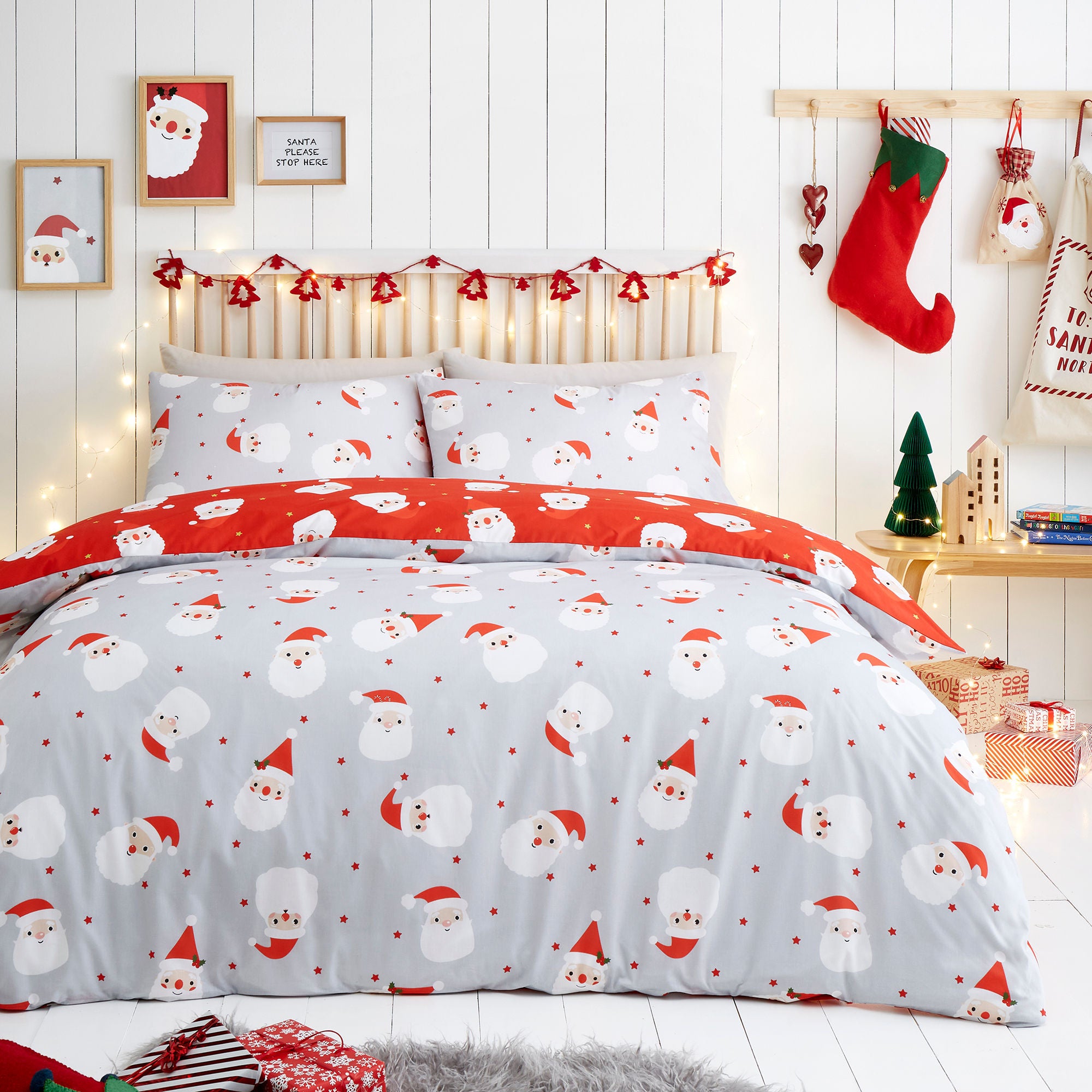 Happy Santa Duvet Cover Set by Fusion in Red - Duvet Cover Set - Fusion