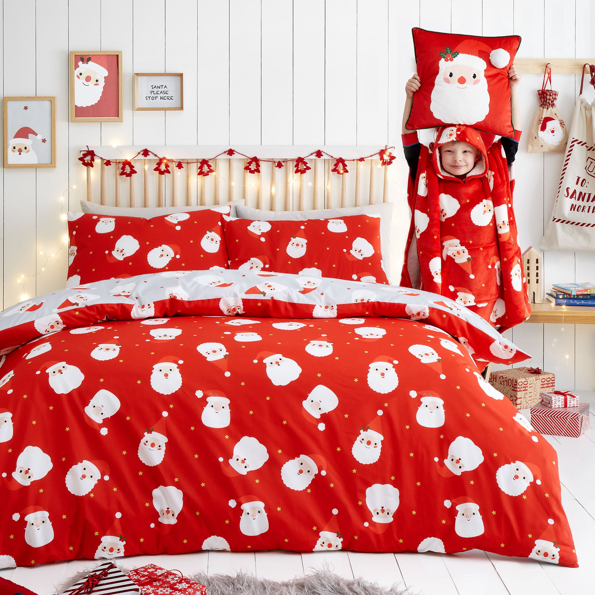 Happy Santa Duvet Cover Set by Fusion in Red - Duvet Cover Set - Fusion