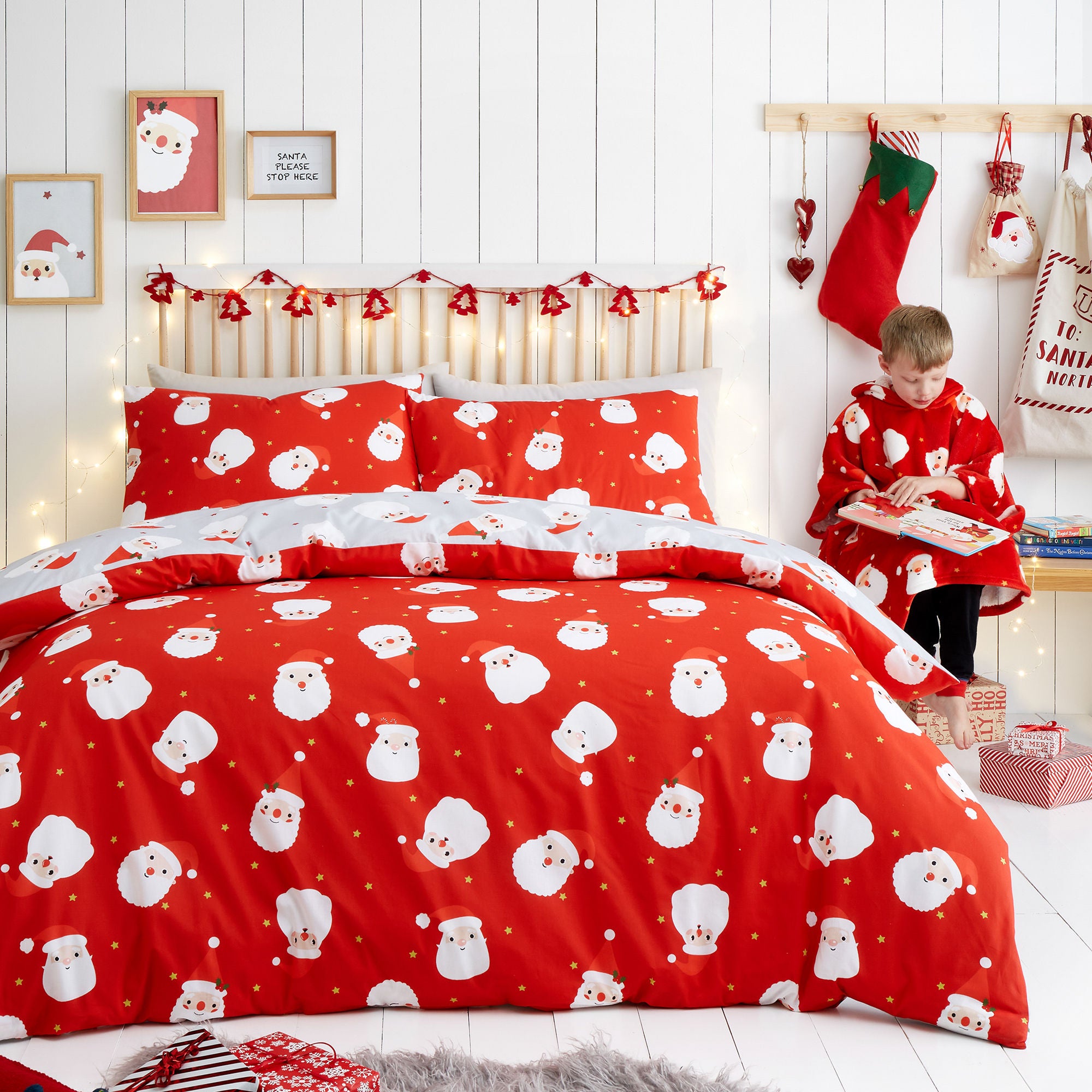 Happy Santa Duvet Cover Set by Fusion in Red - Duvet Cover Set - Fusion