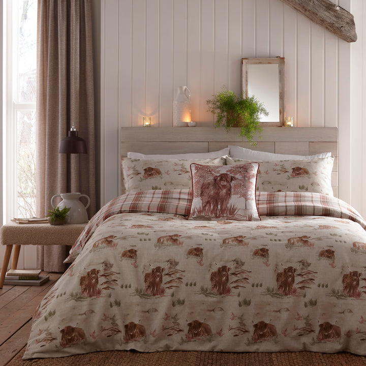 Hanson Highland Cow Duvet Cover Set by Dreams & Drapes Lodge in Terracotta - Duvet Cover Set - Dreams & Drapes Lodge