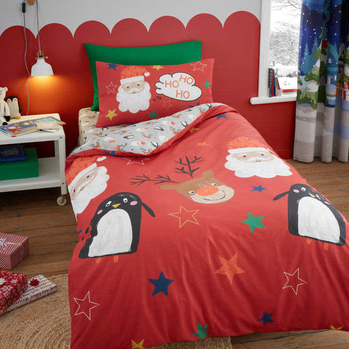 Ho Ho Ho Duvet Cover Set by Bedlam in Red - Duvet Cover Set - Bedlam