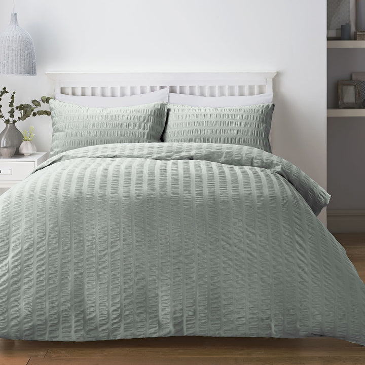 Honley Seersucker Duvet Cover Set by Serene in Duck Egg - Duvet Cover Set - Serene