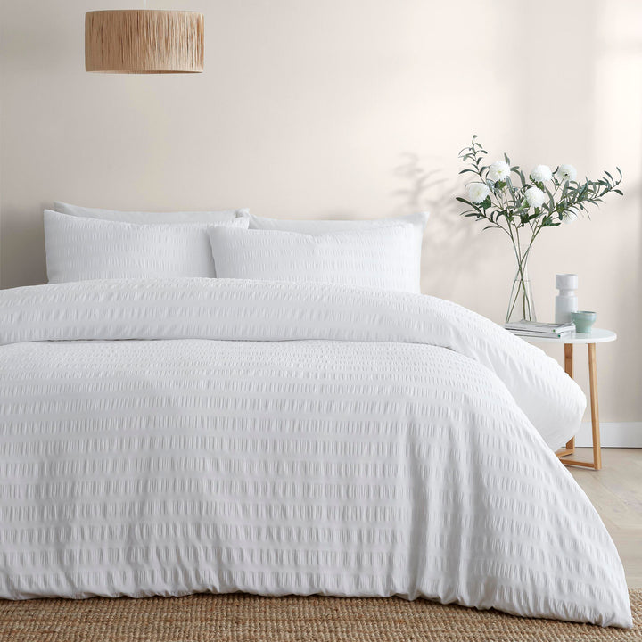 Honley Seersucker Duvet Cover Set by Serene in White - Duvet Cover Set - Serene