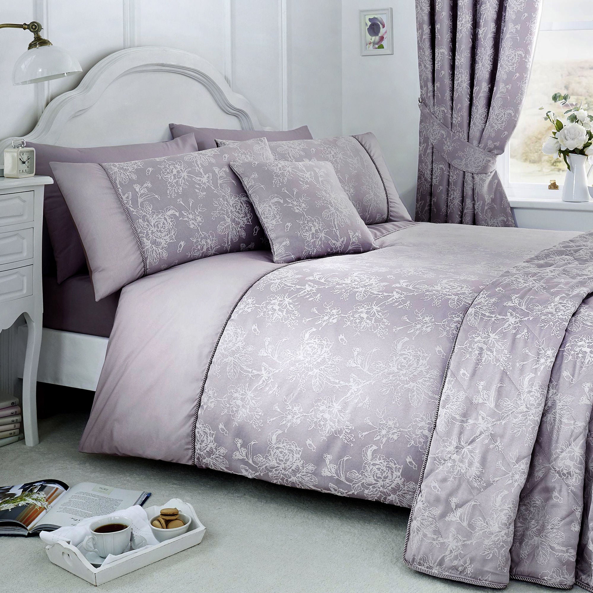 Jasmine Duvet Cover Set by Dreams & Drapes Woven in Lavender - Duvet Cover Set - Dreams & Drapes Woven