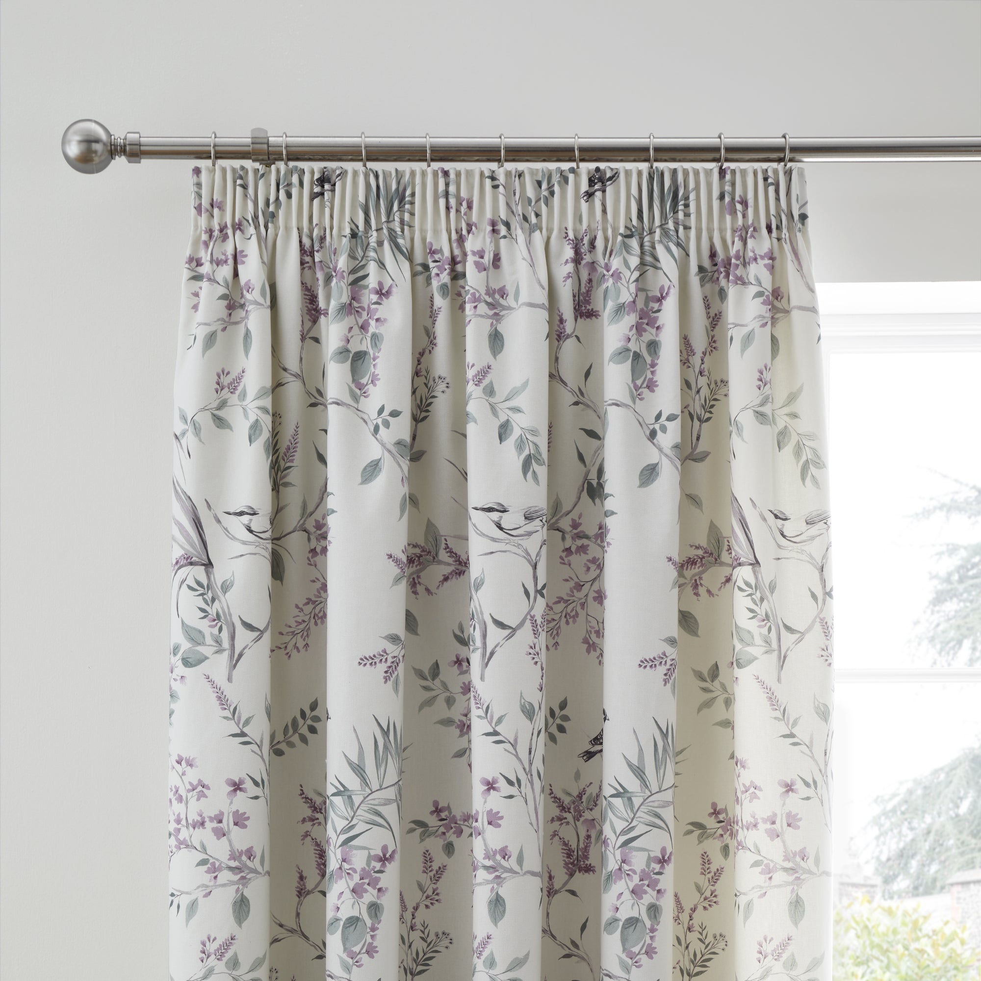 Jazmine Pair of Pencil Pleat Curtains With Tie-Backs by Dreams & Drapes Design in Heather - Pair of Pencil Pleat Curtains With Tie-Backs - Dreams & Drapes Design