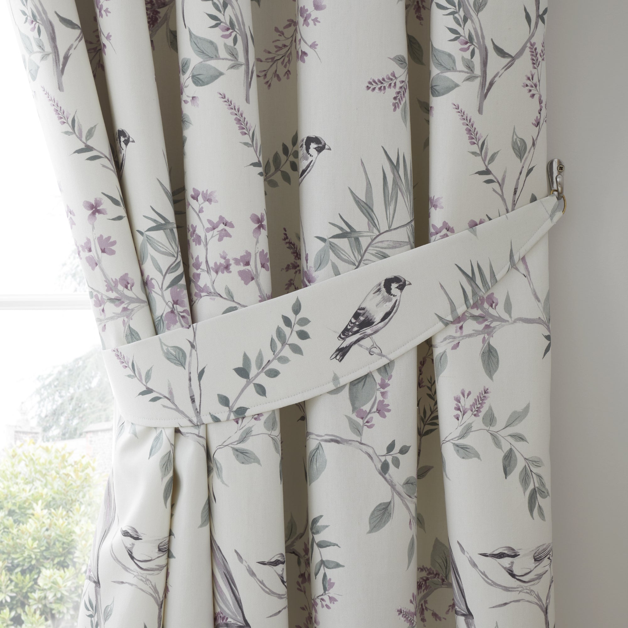 Jazmine Pair of Pencil Pleat Curtains With Tie-Backs by Dreams & Drapes Design in Heather - Pair of Pencil Pleat Curtains With Tie-Backs - Dreams & Drapes Design