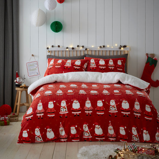 Jolly Santa Christmas Duvet Cover Set in Red